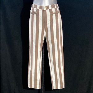 Cartonnier Anthropologie Pants 6 White Brown Stripe Skinny Ankle Pocket Cute